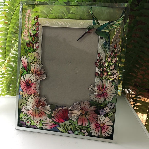 Glass picture frame with flowers 🌸 and bird - Picture 4 of 5